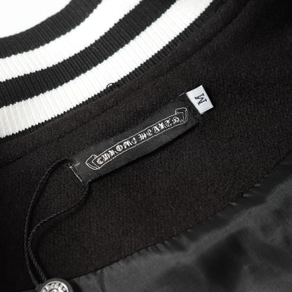 Chrome Hearts Cross Embroidered Leather Sleeve Varsity Jacket - Black Street Style 116