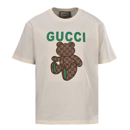 Gucci GG Monogram Bear Embroidery Appliqué Cotton T-Shirt 2026