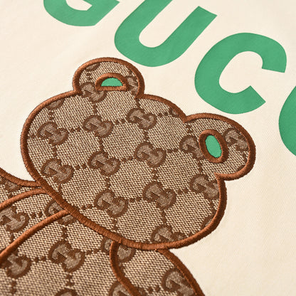 Gucci GG Monogram Bear Embroidery Appliqué Cotton T-Shirt 2026