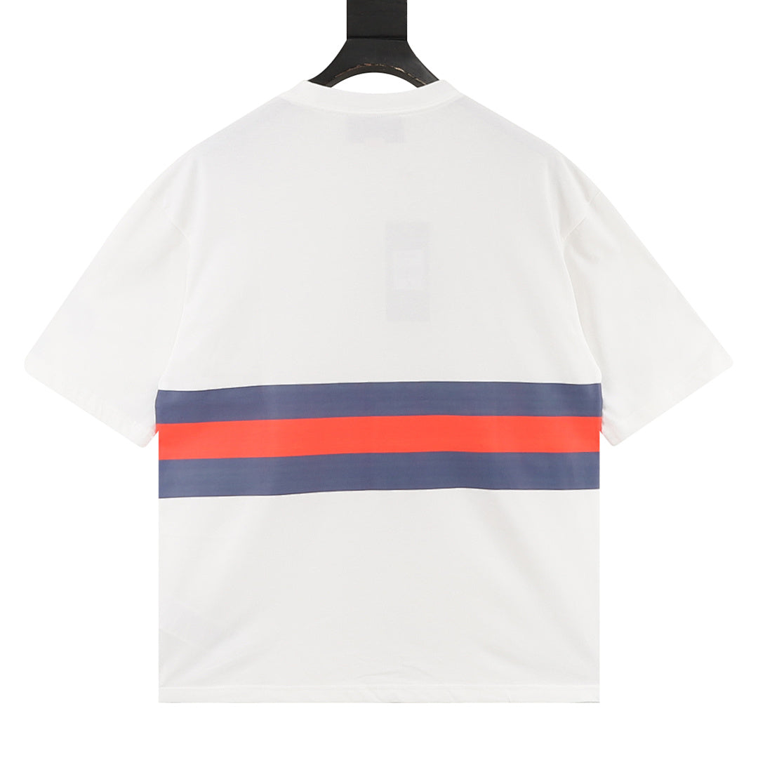 Gucci Blue & Red Stripe Interlocking Logo Print Cotton T-Shirt 2026