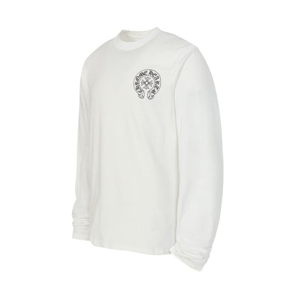 Chrome Hearts Logo Flag Long Sleeve Tee - Black White Gothic Street T-Shirt K2126