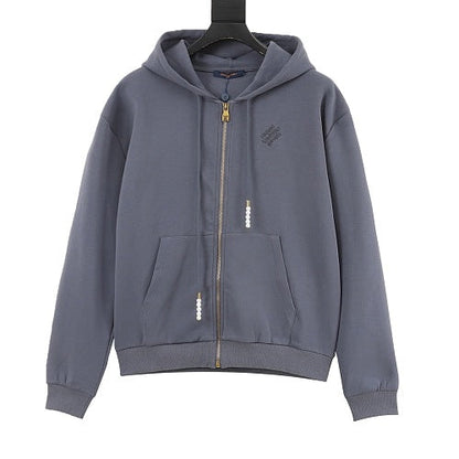 Louis Vuitton Pearl Drawstring LV-Embroidered Zip Hooded Jacket