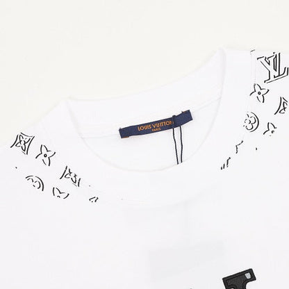 Louis Vuitton Leather Badge LV Logo Embroidered Short-Sleeve T-Shirt