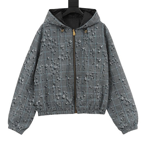 Louis Vuitton FW25 Reversible Crystal-Embellished Houndstooth Hooded Jacket