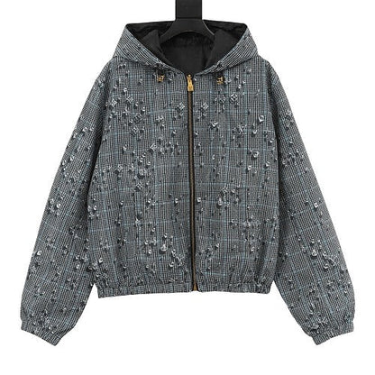 Louis Vuitton FW25 Reversible Crystal-Embellished Houndstooth Hooded Jacket