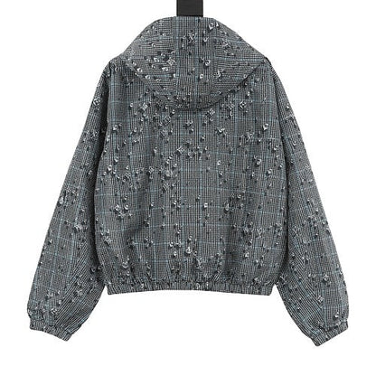 Louis Vuitton FW25 Reversible Crystal-Embellished Houndstooth Hooded Jacket