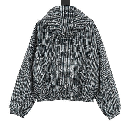 Louis Vuitton FW25 Reversible Crystal-Embellished Houndstooth Hooded Jacket